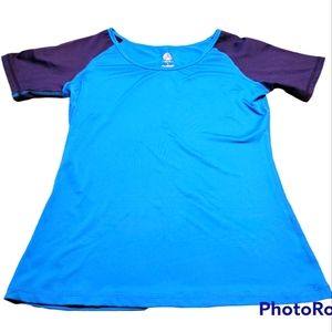 Yoshion Yoga short sleeve shirt, Bright blue and dark blue, NWT, Women's size L